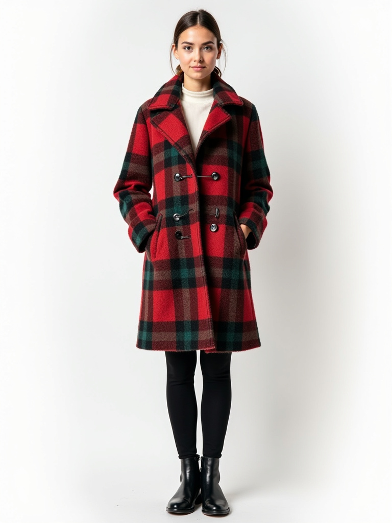 Manteau carreaux en laine avec poches
